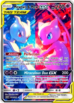 Mewtwo and Mew share a vivid split composition of electric blue and hot pink.
