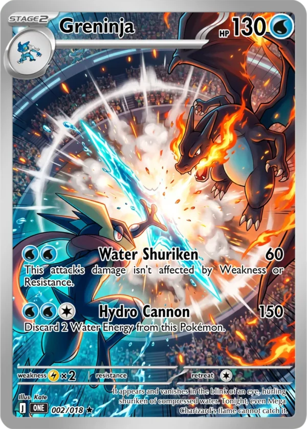 Greninja vs Mega Charizard X — Elemental Clash — Fan-Made Holo Card