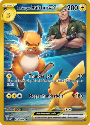 Raichu sparks with electricity in front of Lt.